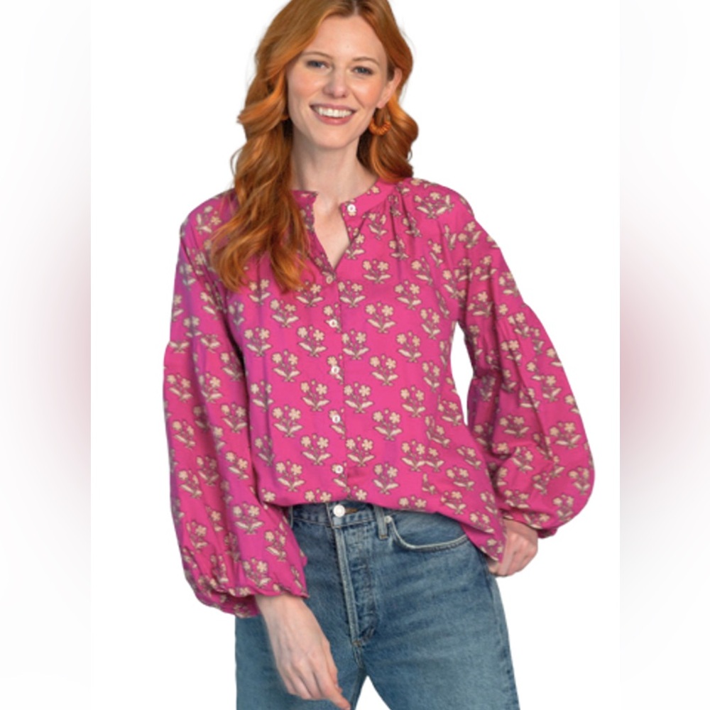 Olivia James The Label Emory Top Blouse botanical plum Floral XS Pink cottage - Picture 9 of 14